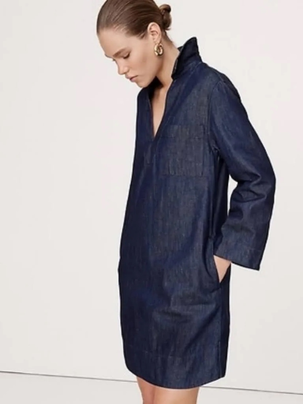 Denim Tunic Shirt  Dress- Deep Indigo